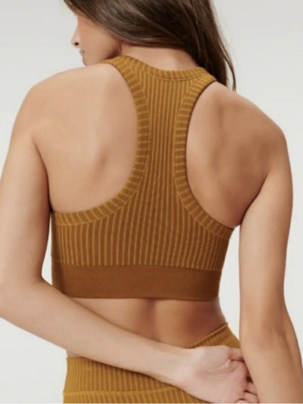 Good American Striped Ribbed Top - Bronze Brown/Gold - Picture 2 of 8